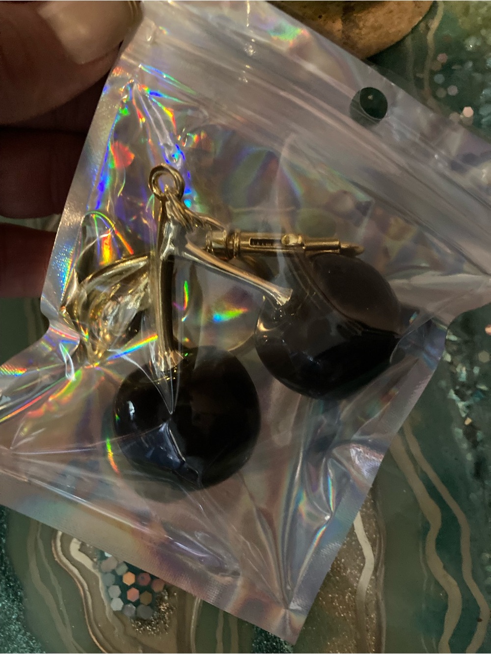 Source Unknown Gold and Black Cherry bag charm  - Women Accessories